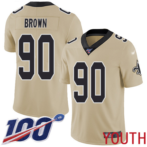 New Orleans Saints Limited Gold Youth Malcom Brown Jersey NFL Football #90 100th Season Inverted Legend Jersey